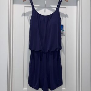 Maxine of Hollywood Jersey Swim Romper Dark Blue 16 New W/Tags Adjustable Straps